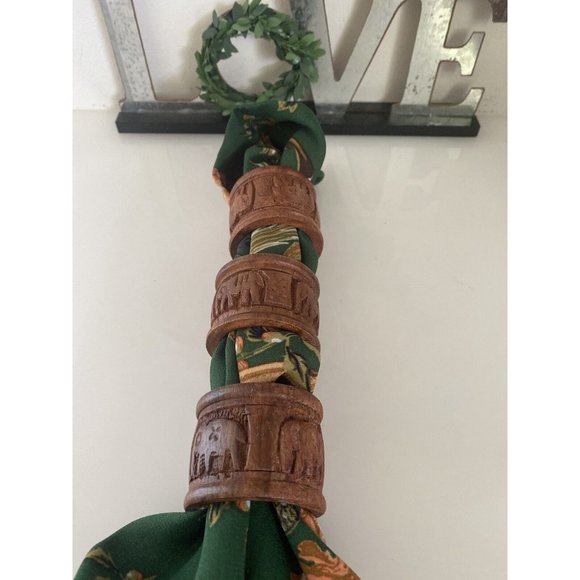 Vintage Elephant Retro Boho Hand Carved Wood Napkin Rings Holders India Set Of 8 - Picture 12 of 16